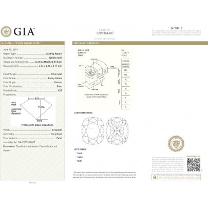 Prírodný farebný diamant s GIA certifikatom cushion fancy žltý 0.56 ct VS2 5842660135_Y5 2