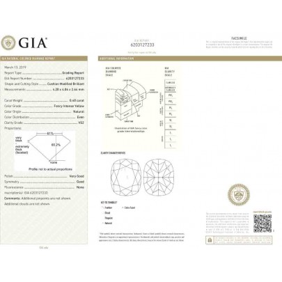 Prírodný farebný diamant s GIA certifikatom cushion fancy intense žltý 0.40 ct VS2 5116950005_Y6 2
