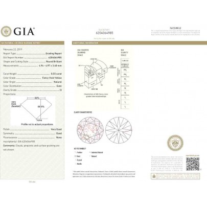 Prírodný farebný diamant s GIA certifikatom okrúhly briliant fancy vivid žltý 0.55 ct I3 2851900012_Y7 2