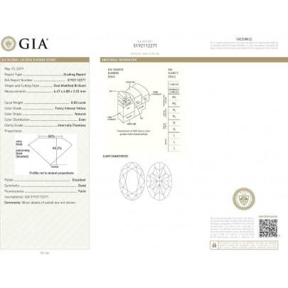 Prírodný farebný diamant s GIA certifikatom oval fancy intense žltý 0.83 ct IF 9825740029_Y6 2