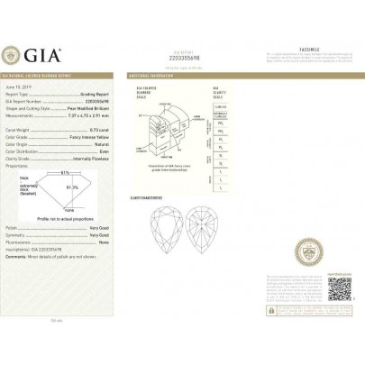Prírodný farebný diamant s GIA certifikatom slza fancy intense žltý 0.73 ct IF 2842640212_Y6 2