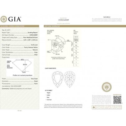 Prírodný farebný diamant s GIA certifikatom slza fancy intense žltý 0.40 ct VVS2 1826510151_Y6 2