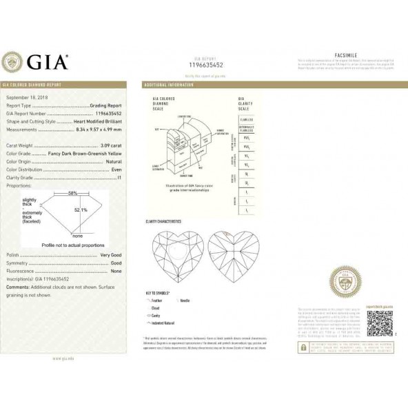 Certifikat GIA pre prirodny farebny diamant srdce fancy dark tmavohnedo nazelenalo žltý 3 1828010320Y9 Certifikat GIA pre prirodny farebny diamant srdce fancy dark tmavohnedo nazelenalo žltý 3 1828010320Y9