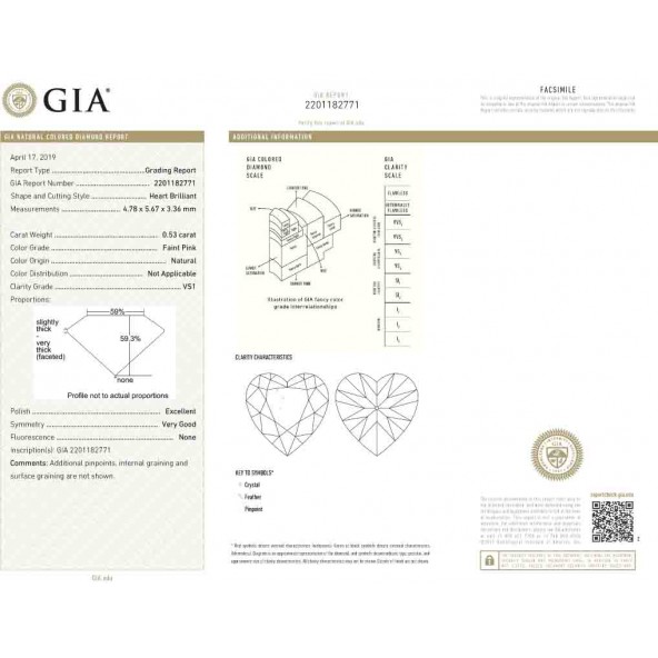 Certifikat GIA pre prirodny farebny diamant srdce slabo ružový 0 4830030354R1