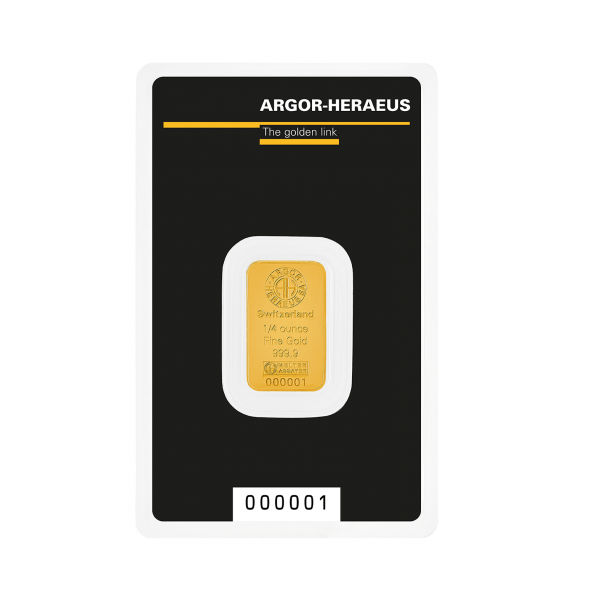 Investičná zlatá tehla 1-4 oz razená Argor Heraeus 70014 (2)