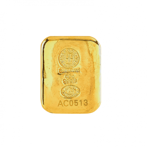 Investičná zlatá tehla 50 g liata Argor Heraeus 70016