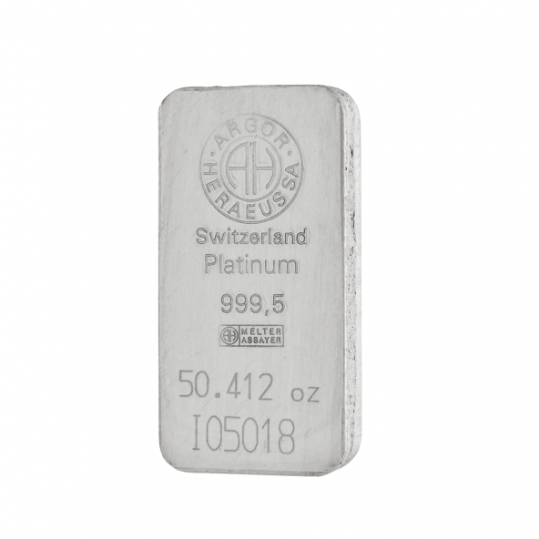 Investičná platinová tehla 50 oz razená Argor Heraeus 80260