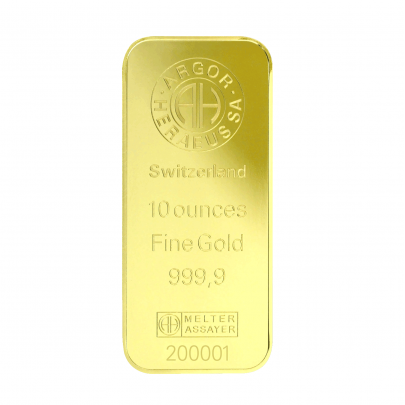 Investičná zlatá tehla 10 oz razená Argor Heraeus 70020