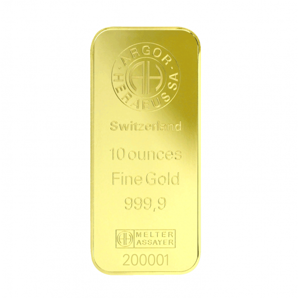 Investičná zlatá tehla 10 oz razená Argor Heraeus 70020